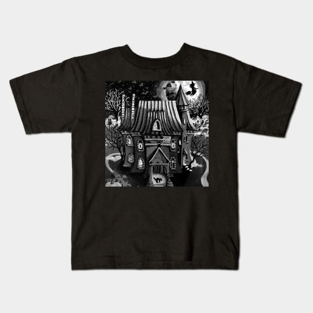 Creepy black and white witches house Kids T-Shirt by LukjanovArt